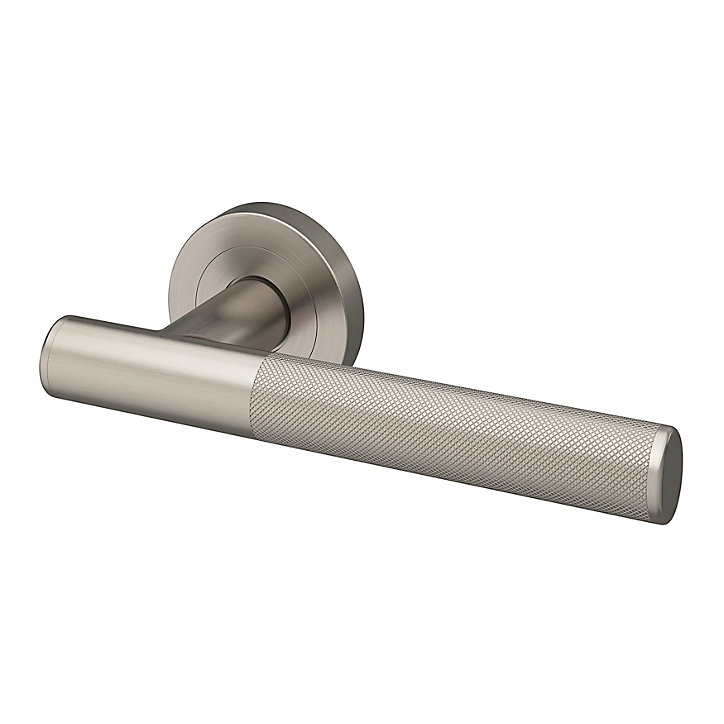 Ensemble poignée sur rosace rond à visser GoodHome Irus effet nickel satin gris Ø50mm