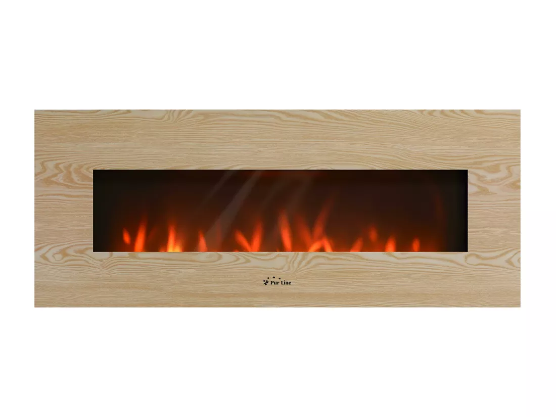 Cheminée électrique panoramique avec éclairage LED d'ambiance et panneau frontal en MDF