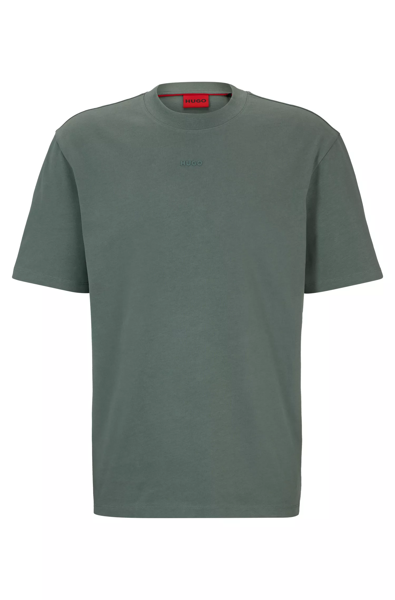 Camiseta HUGO vermelha em malha de algodão com modelagem relaxada e estampa do logo.