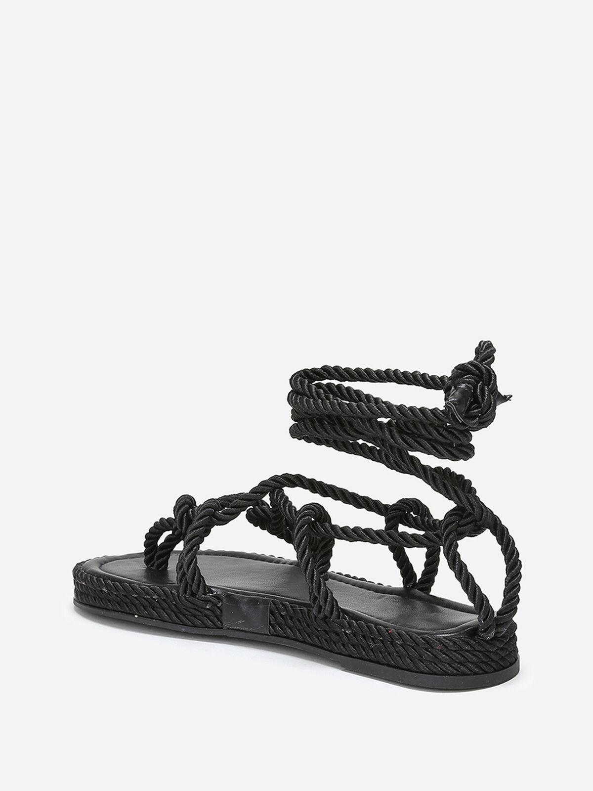 Nu-pieds en corde tressée à fine plateforme- Noir