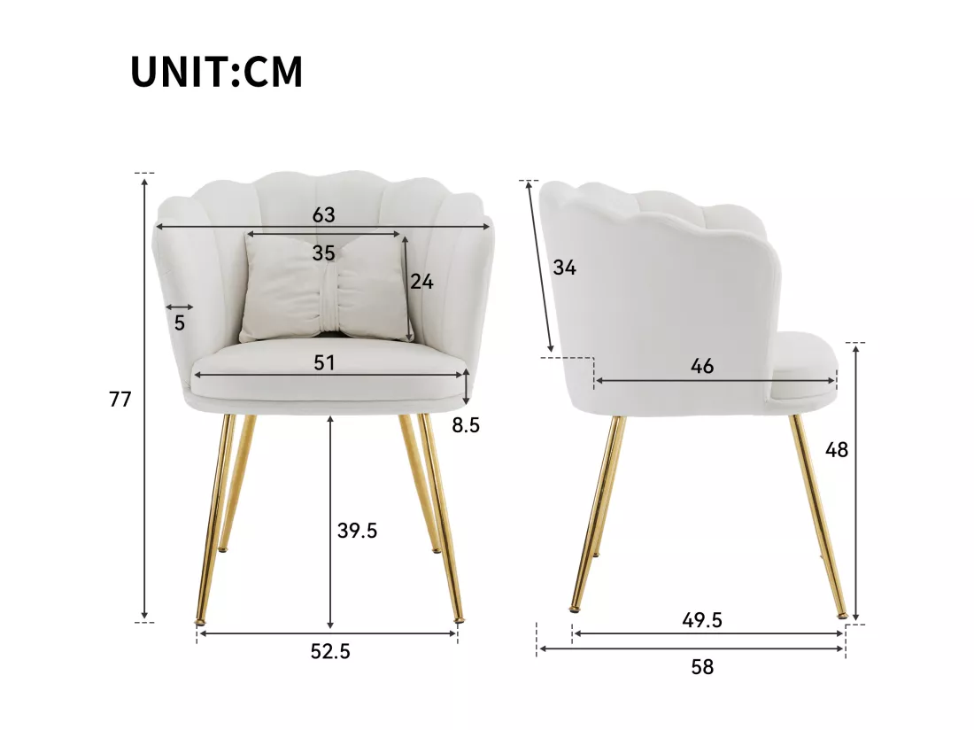 Haobosic - Set de 2 Chaises Modernes en Velours avec Dossier en Forme de Pétale, Pieds en Métal Doré, Coussins Confortables pour Salon