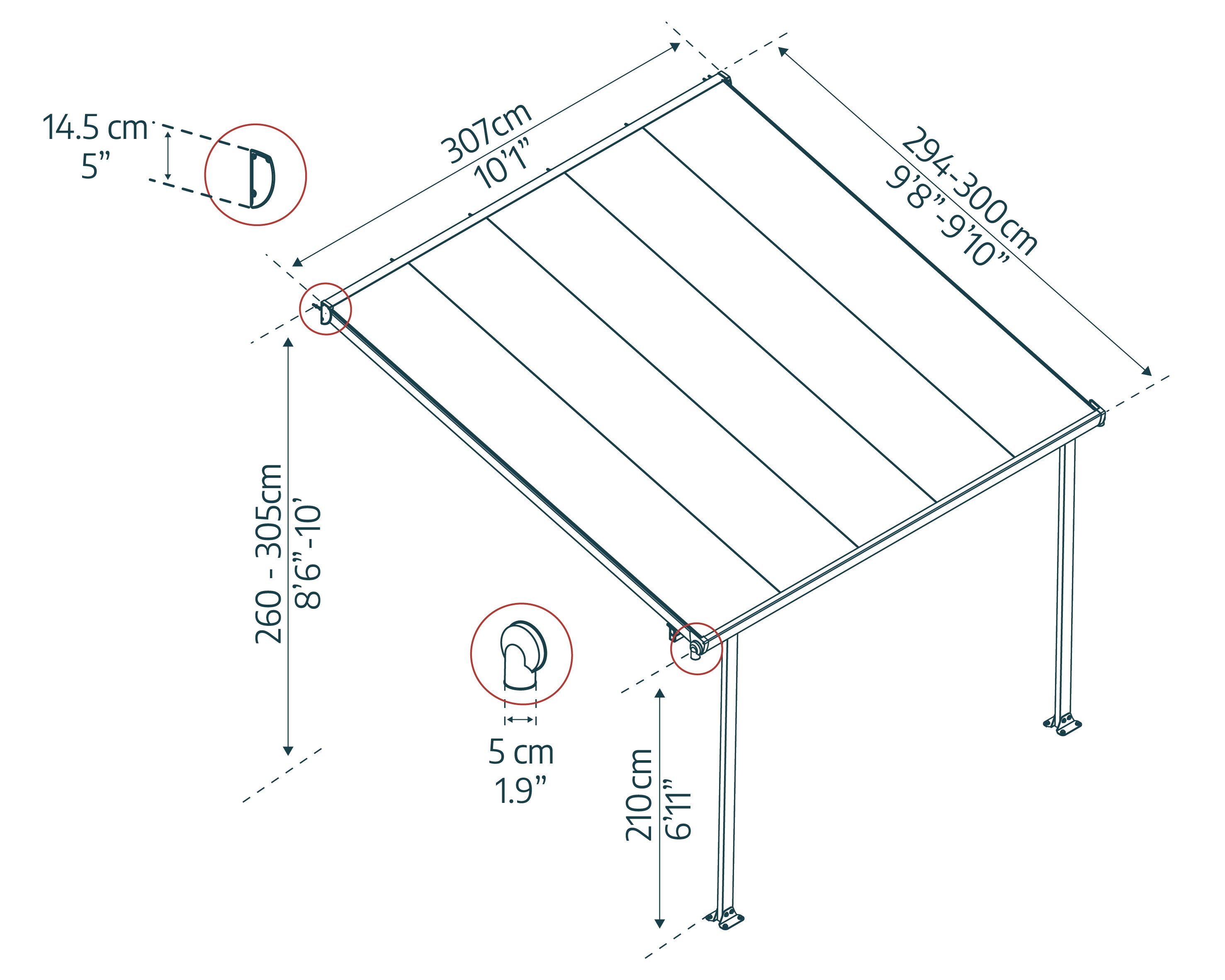 Palram Canopia Feria Terrassenüberdachung anthrazit 307x295x260-305 in cm (LxBxH)