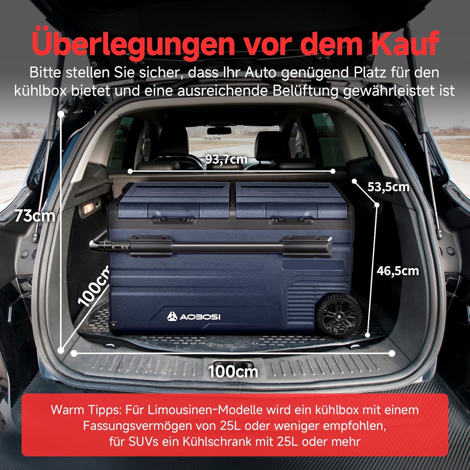 AAOBOSI 75L Kompressor Kühlbox Dual Zone, Kühlbox Auto Mit WIFI-APP-Steuerung USB-Anschluss, 12/24 V und 100-240 V kompressorkühlbox -20°C bis 20°C für Auto, Lkw, Boot, Reisemobil, Camping, Doppeltür
