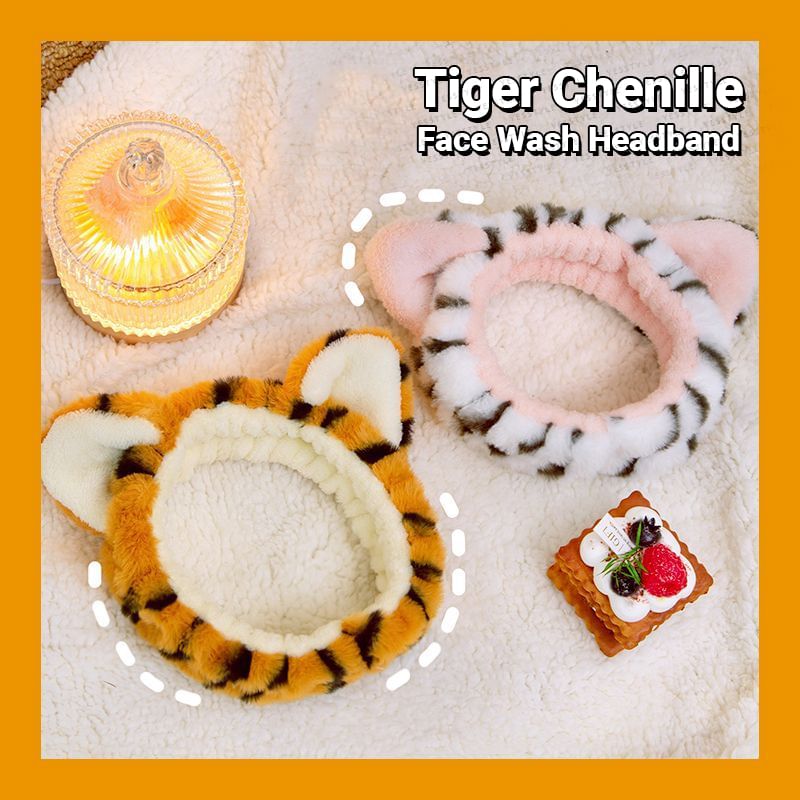 Momoi - Tiger Chenille Gezichtsreiniger Hoofdband