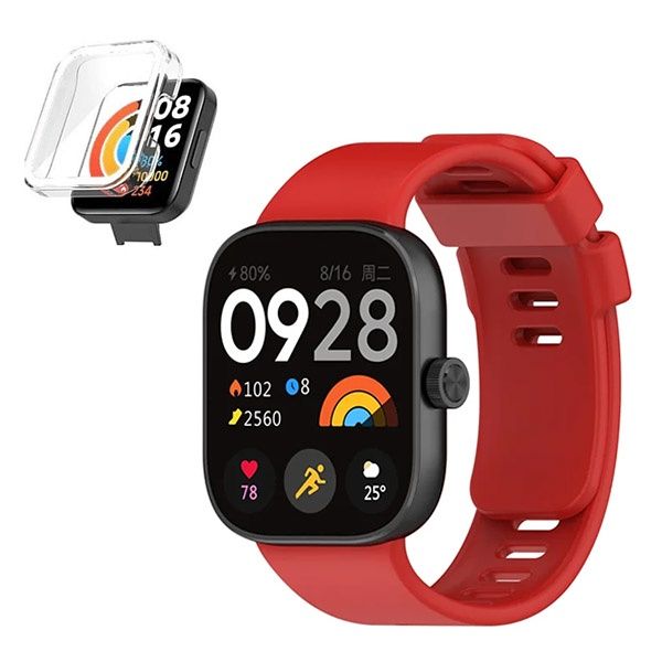 Phonecare Kit Capa Anti-Impacto   Bracelete Smoothsilicone Compativel Com Xiaomi Redmi Watch 4 Vermelho