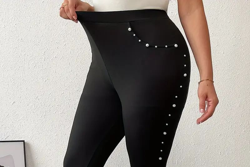 uliaque - Plus Size Hoge Taille Effen Faux Pearl Leggings