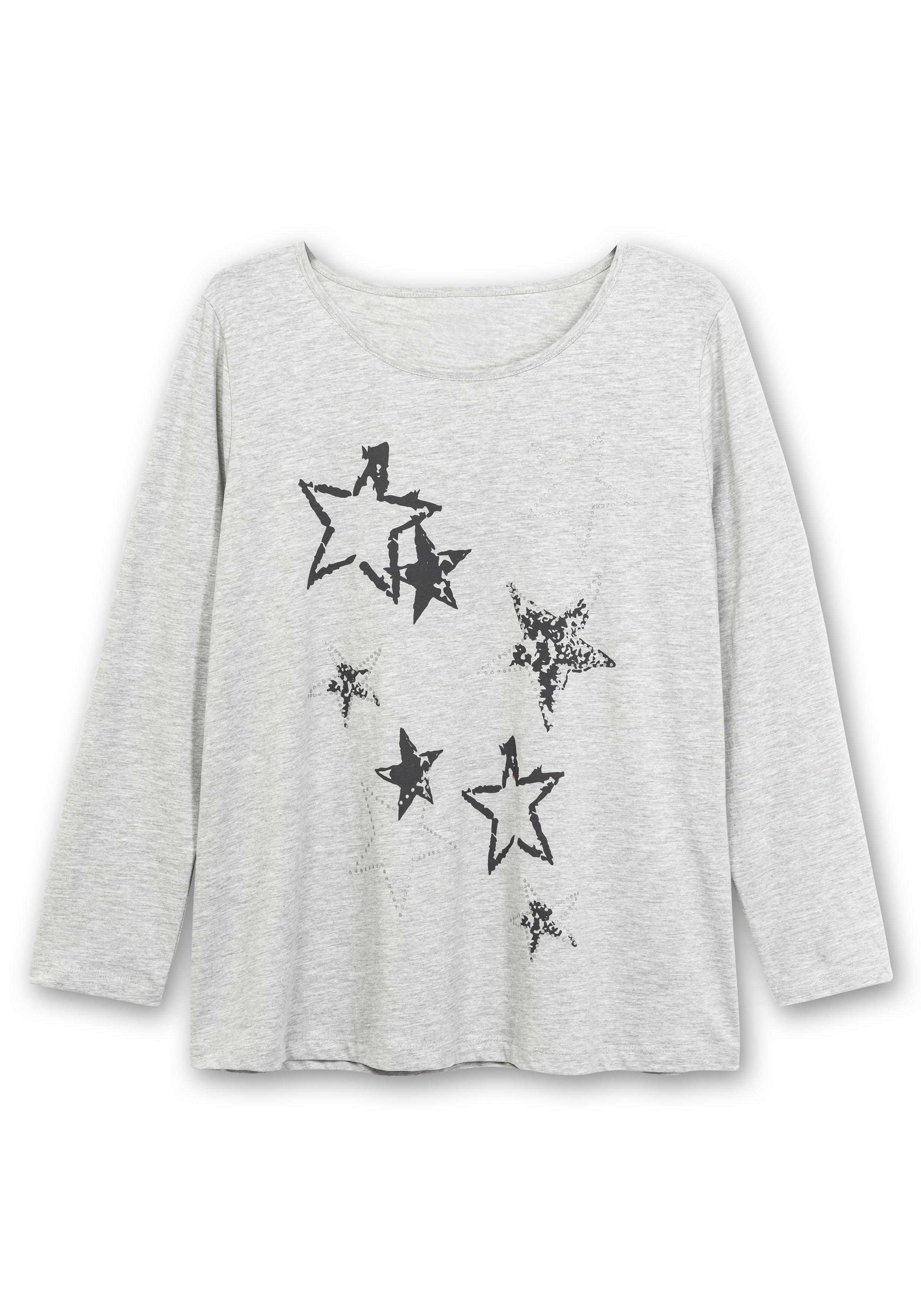 Meliertes Langarmshirt mit Sternen-Frontdruck