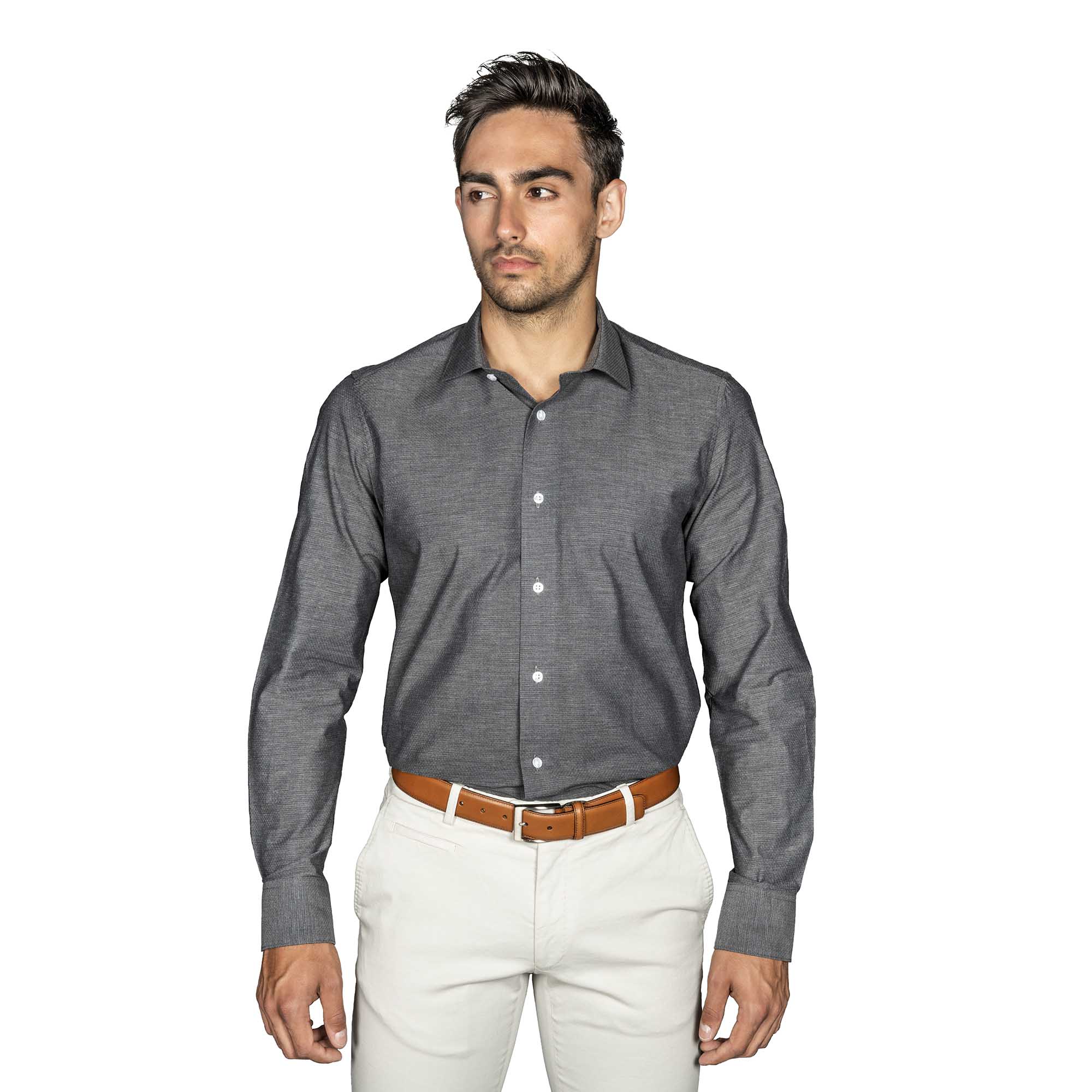 Chemise cintrée gris motif fantaisie