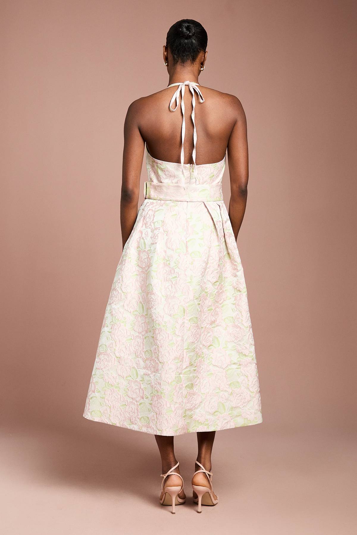 Coast Robe Midi Jacquard À Col Licou Avec Ceinture