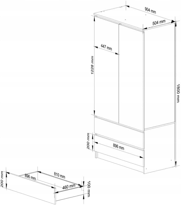 BDW Kleiderschränk 2 Türen, 4 Einlegeböden, Kleiderständer, 2 Schubladen, Garderobenständer, Schubladenschrank, Garderobenschrank für Schlafzimmer, Wohnräume, 180x90x51cm, (Weiß)