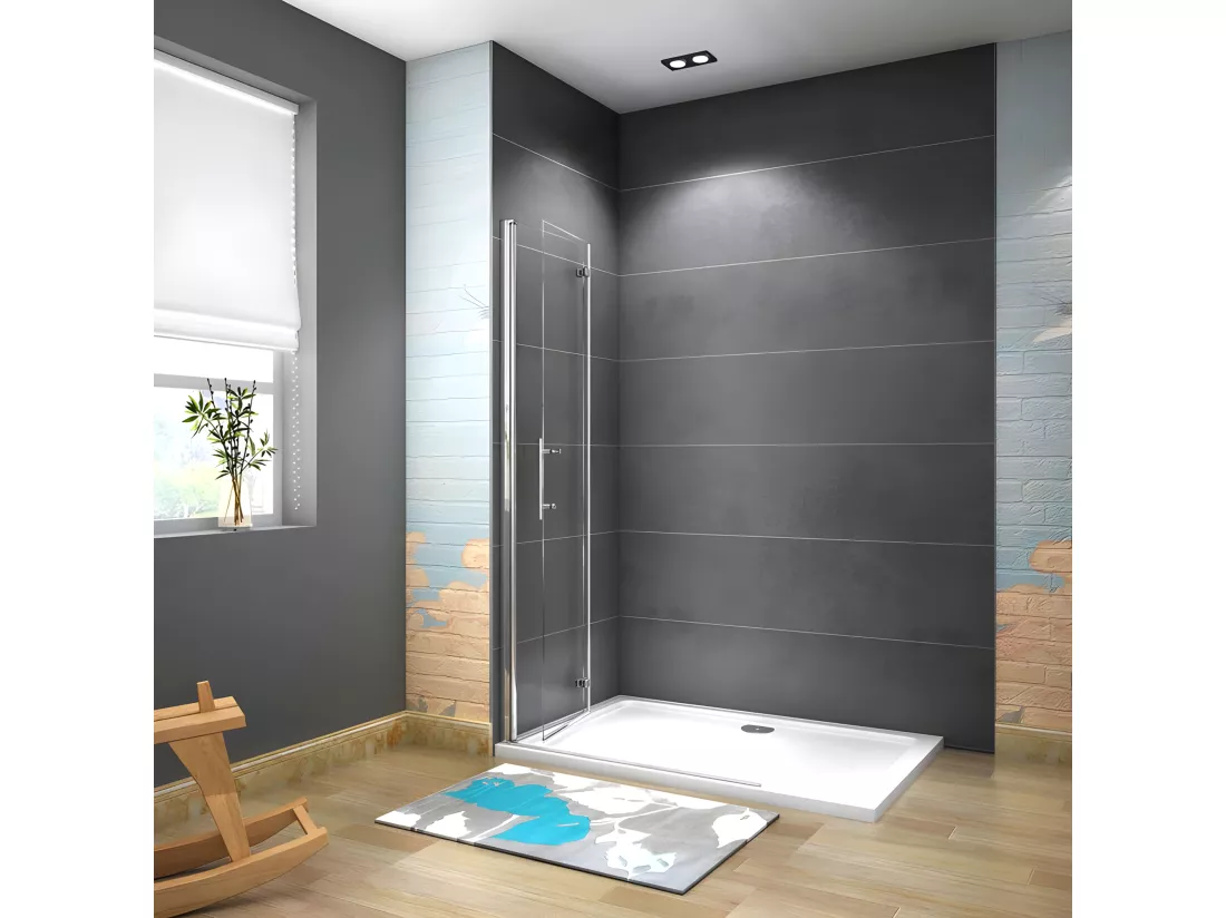 Paroi de douche pivotante 65x195cm paroi de douche à l'italienne pliante en verre 6mm anticalcaire, avec poignée en inox