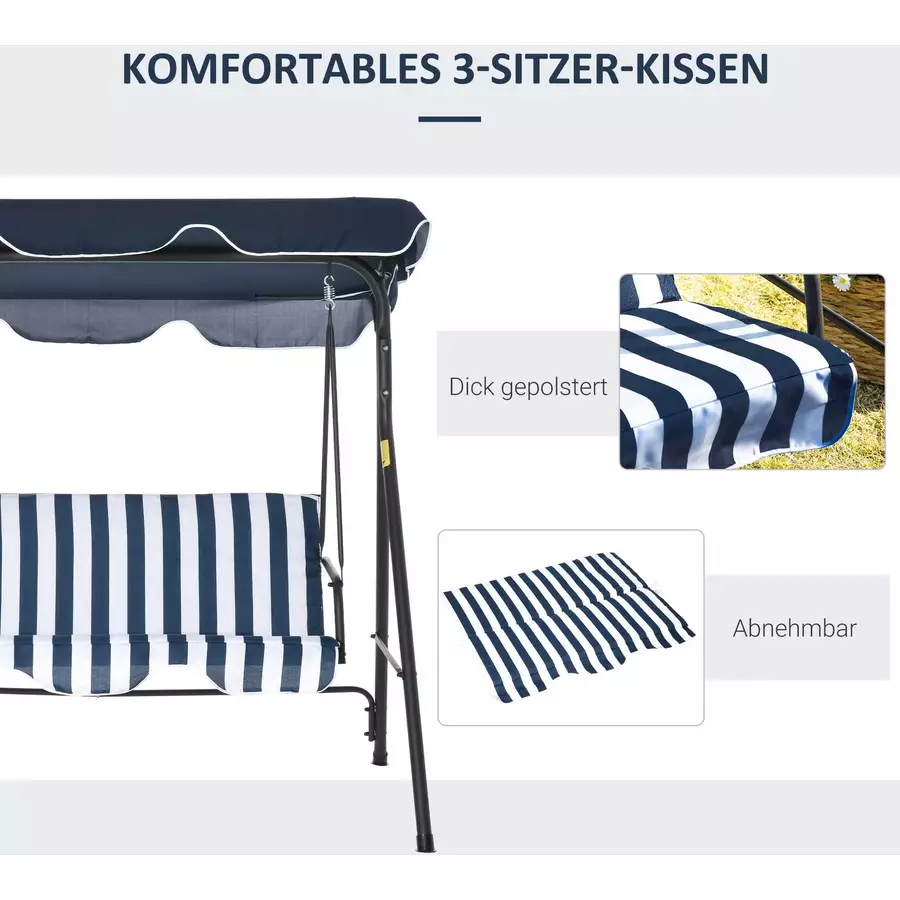 Outsunny Hollywoodschaukel als 3-Sitzer blau, weiß