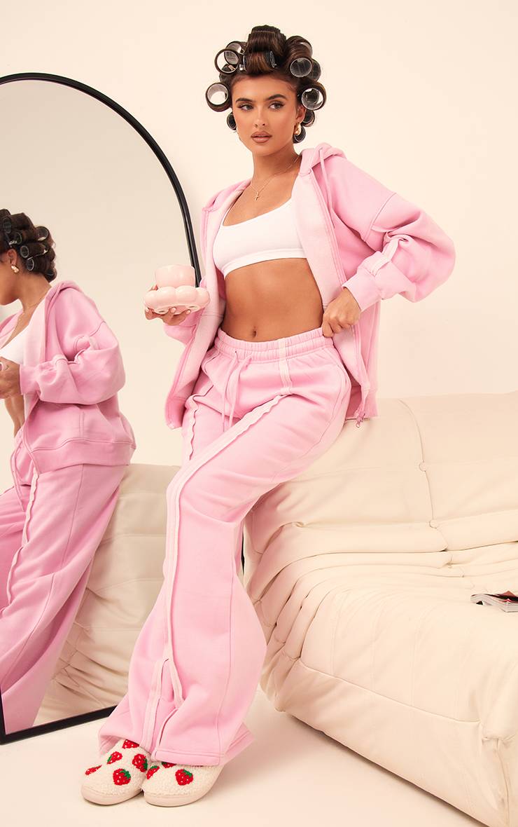 Rose Clair Jogging Oversize À Jambes Larges Avec Détails De Coutures