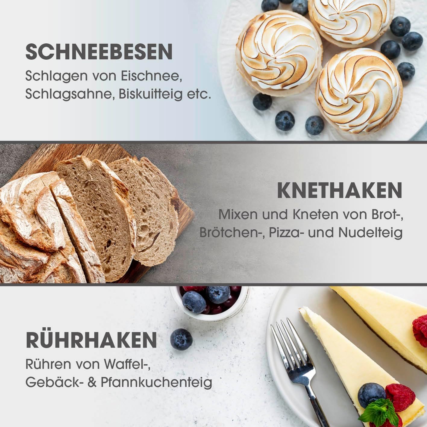 GOURMETmaxx Küchenmaschine mit Knet- und Rührfunktion | Leistungsstarke Küchenmaschine mit großer 5 Liter Edelstahlschüssel und Direktantrieb | Inkl. Rühraufsatz, Knethaken & Schneebesen [1.500 Watt]