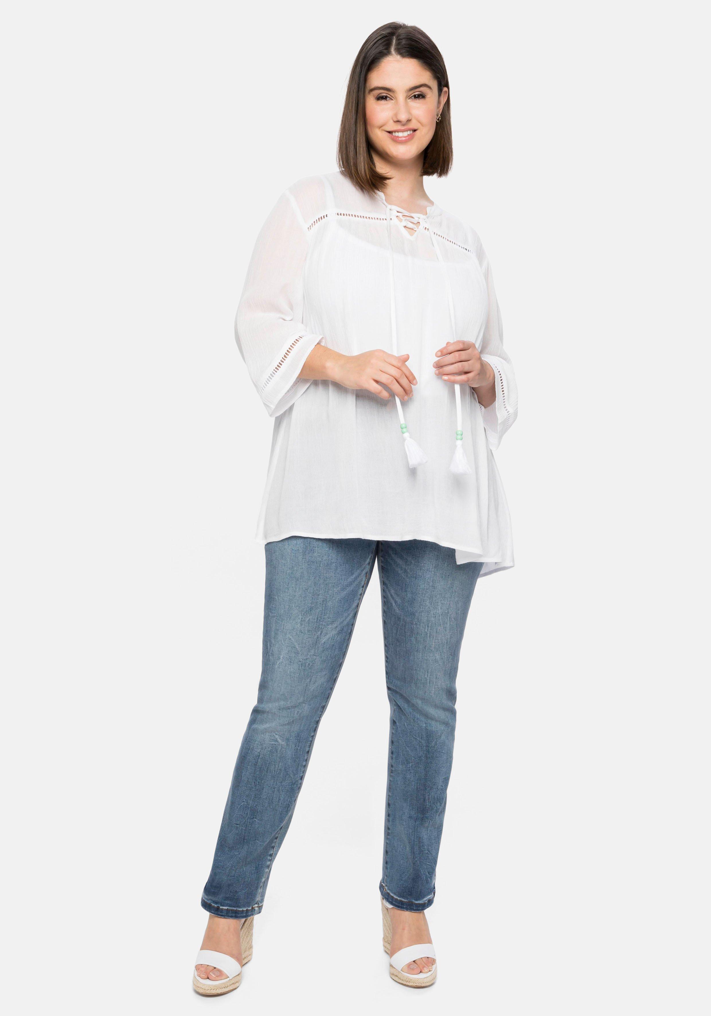 Tunika  aus Crêpe, im Boho-Stil mit Lochmusterdetails