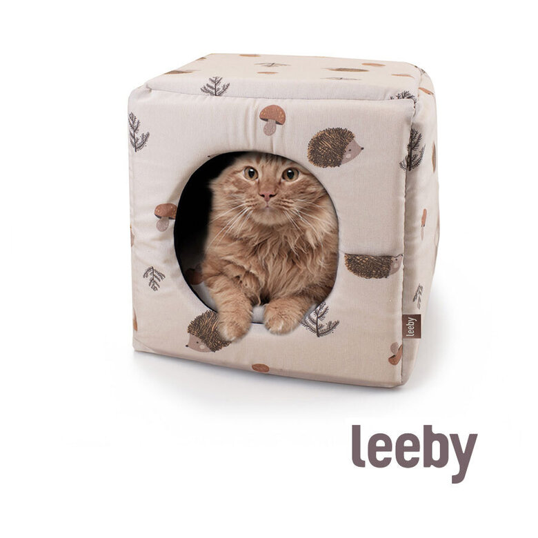 Cama em forma de caverna com estampa de ouriço Leeby para gatos