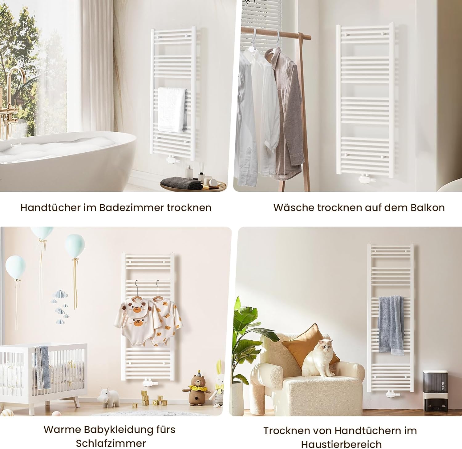 Heilmetz Weiß BadHeizkörper 60 x 180 cm Handtuchtrockner Bad-Heizkörper Handtuchheizkörper Mittelanschluss Heizung 860 Watt Leistung Handtuchwärmer