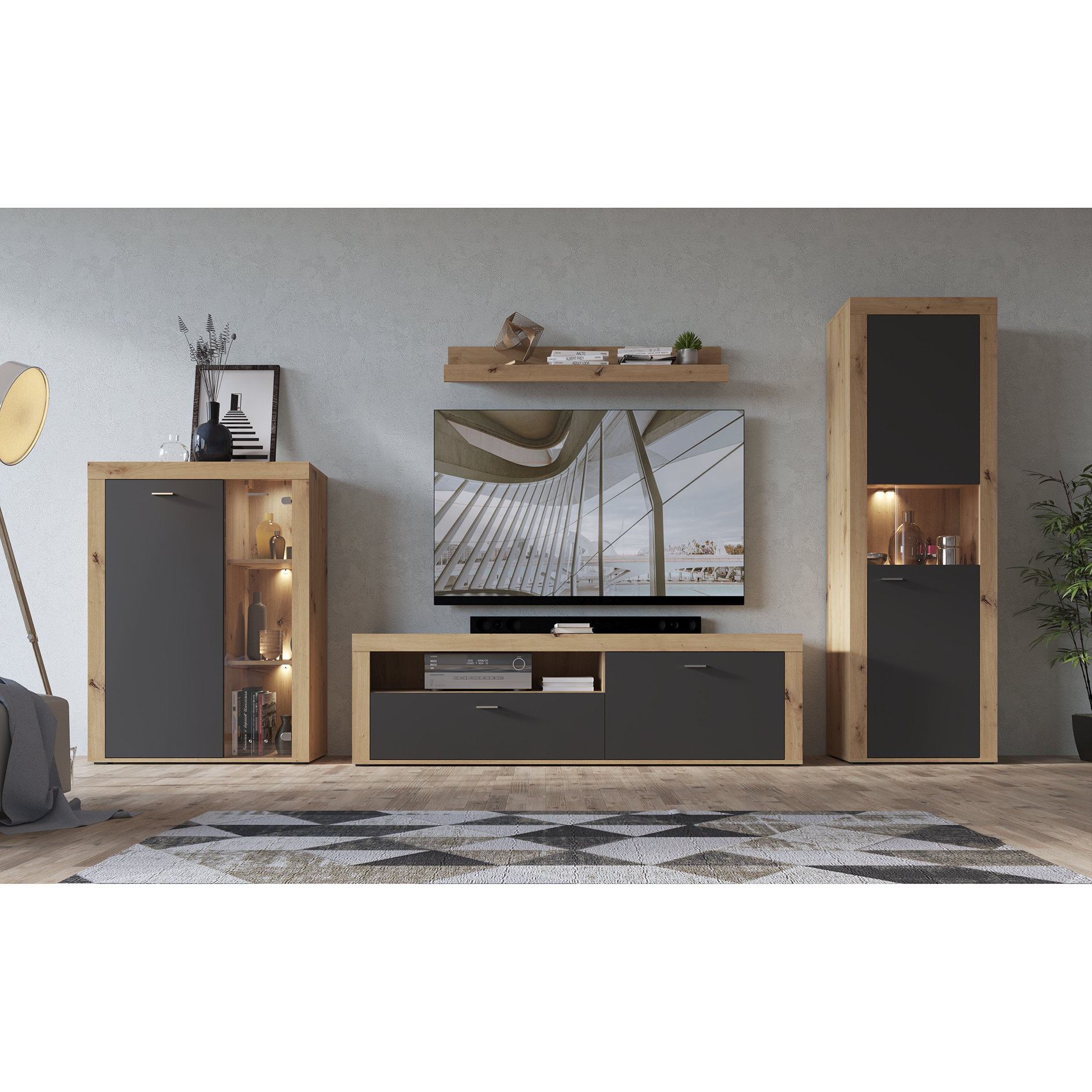 Kommode - Artisan Eiche-anthrazit - 90 cm breit