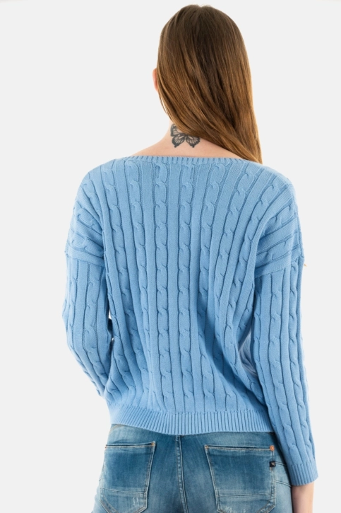 pull léger superdry vintage v neck cable 29g soft blue