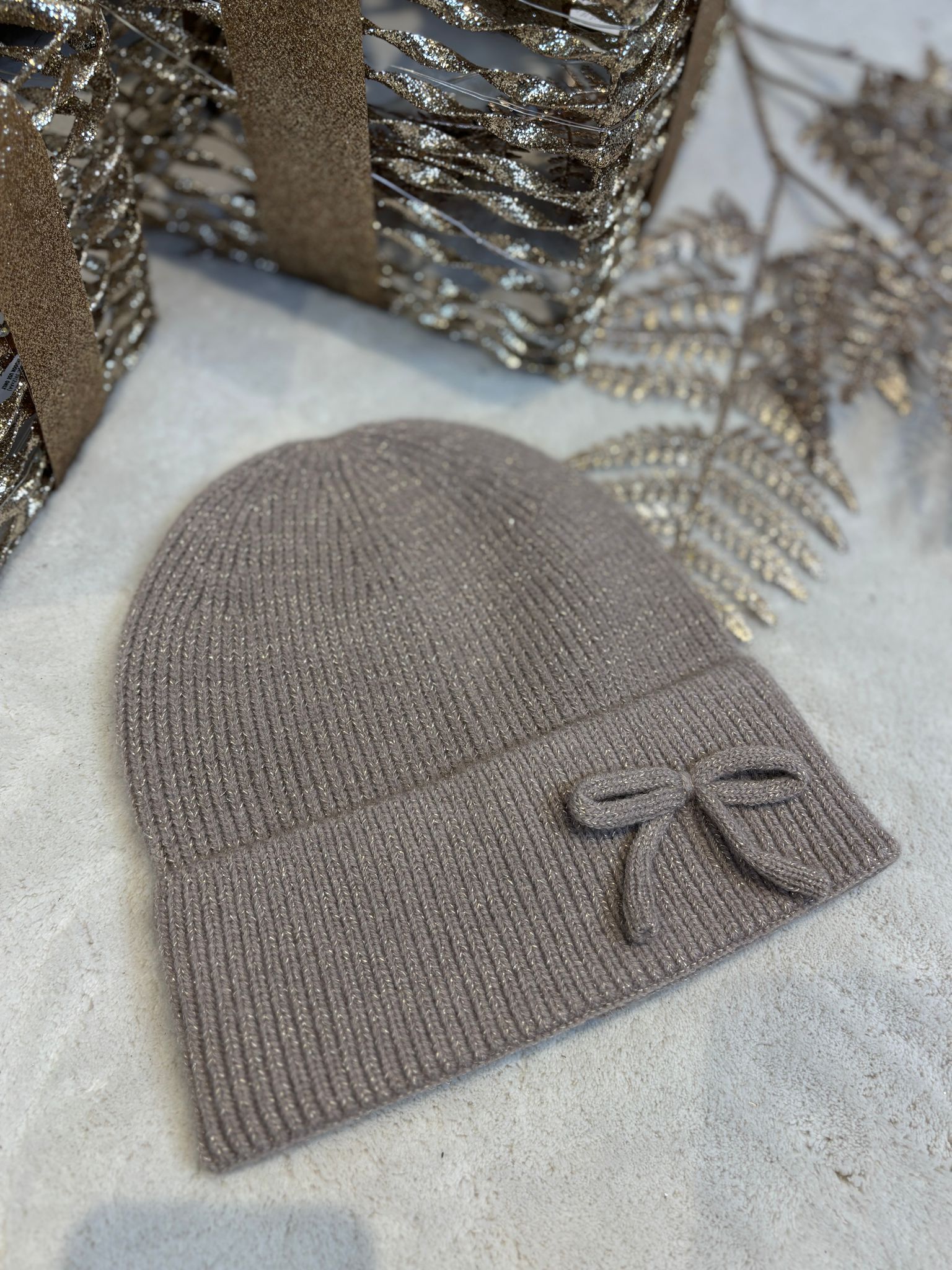 Glitter Strik Muts - Taupe