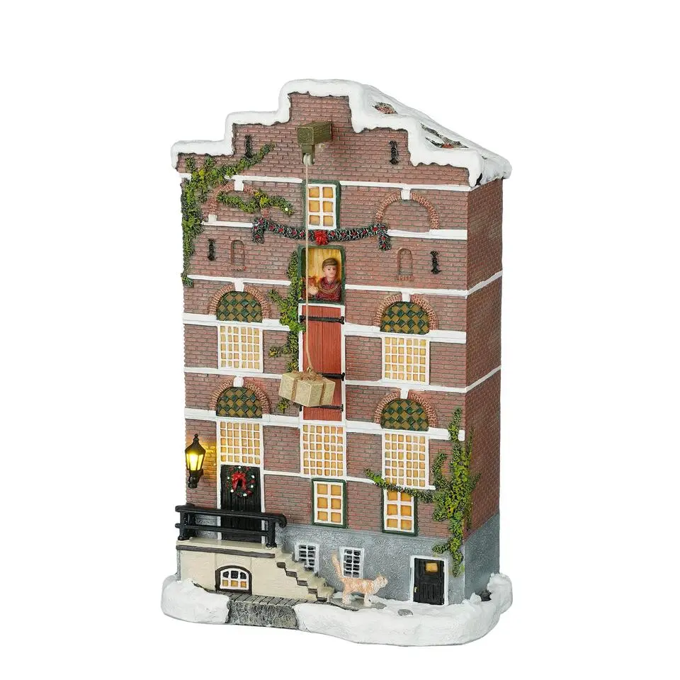 LuVille Kerstdorp Miniatuur Pakhuis Gevel - L19 x B11 x H29 cm