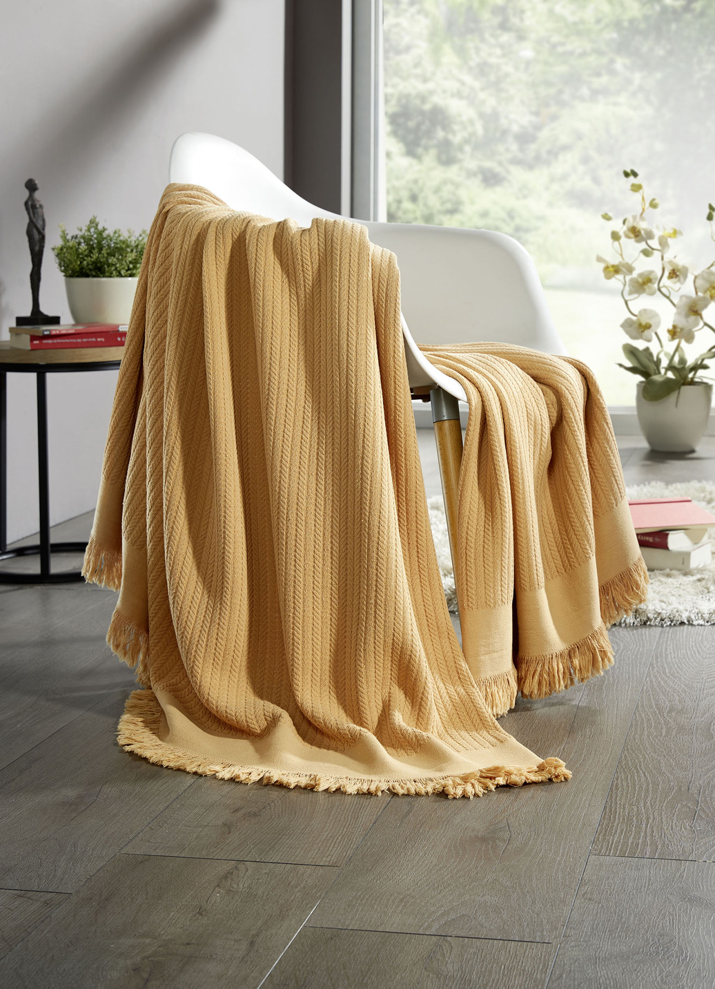 Wohndecke und Kissenbezug in toller Strickoptik