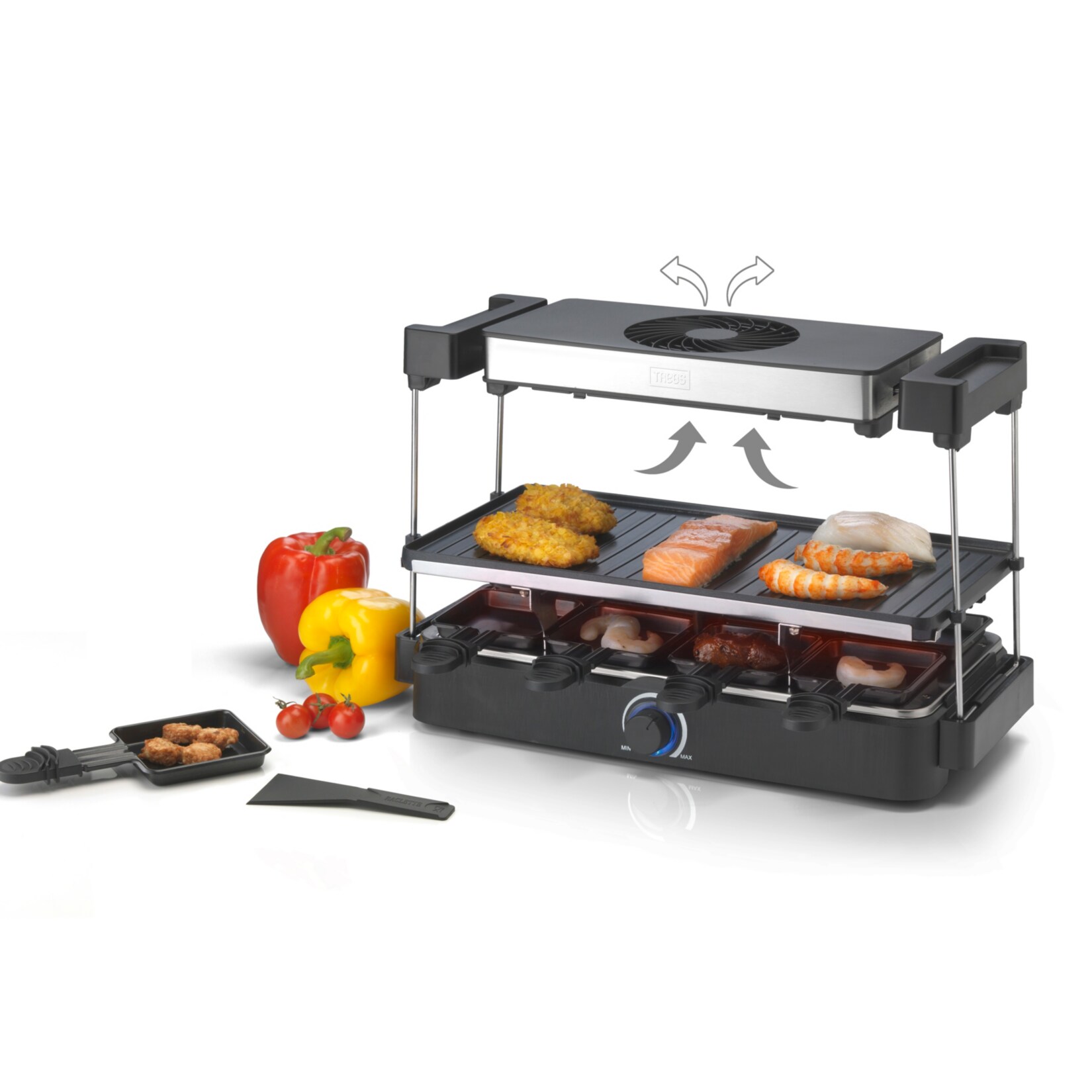 Trebs 15110 - Raclette für 8 Personen mit integriertem Dunstabzug - Große Grillfläche
