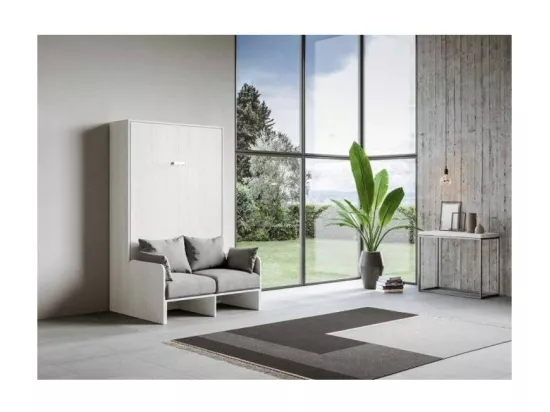 Lit escamotable vertical blanc avec canapé tissu Bounto 140x190 de tissu-Canapé 34