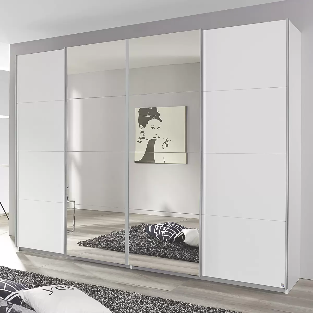 Schwebetürenschrank 4trg. Syncrono-A weiss
