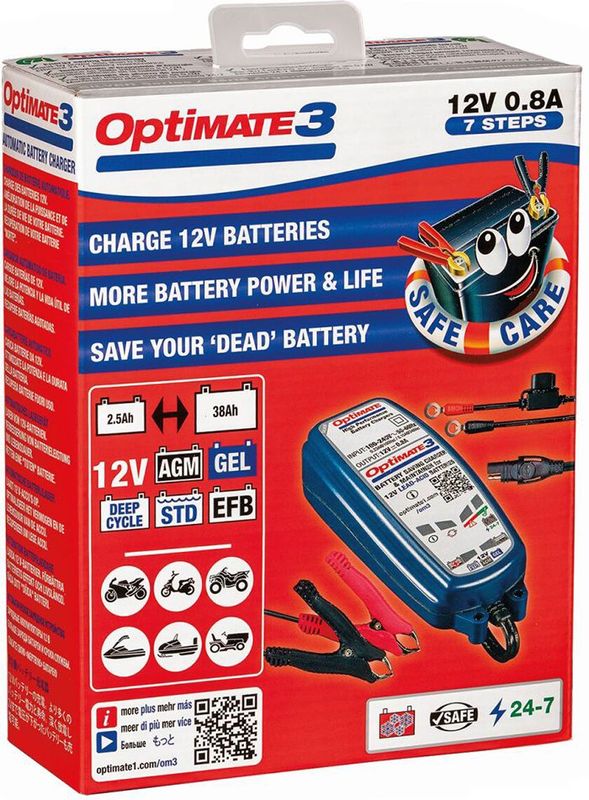 OptiMate - 3 - Acculader - 12V - 0.8A - 7-Staps