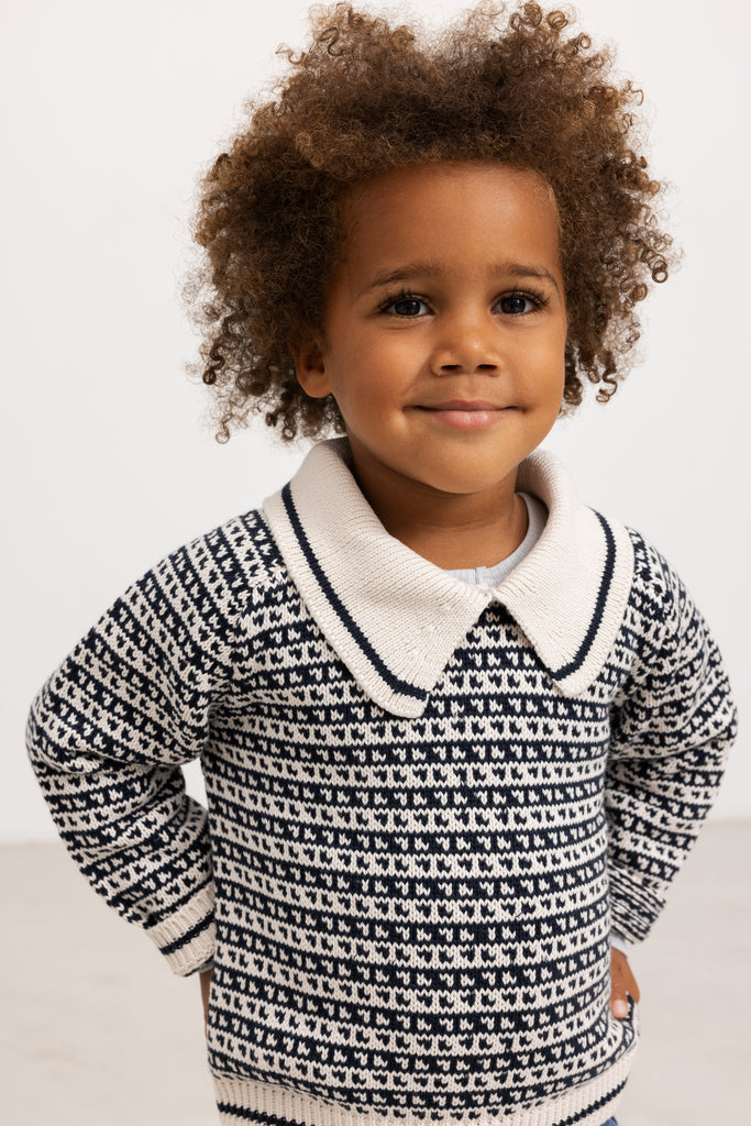 Thingu, Strik bluse - Darkest Blue Stripe
