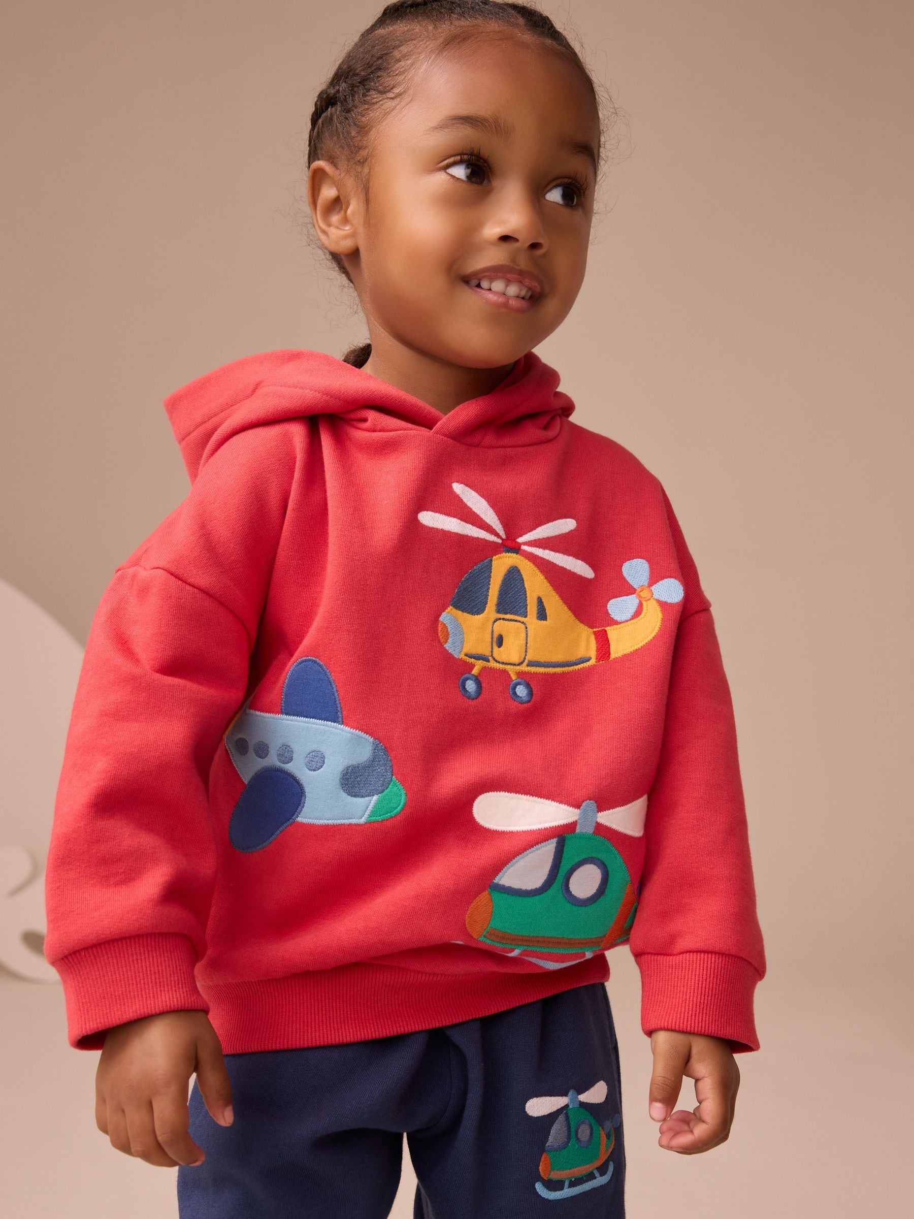 Rood/Blauw appliqué transport - Set met hoodie en joggingbroek (3 mnd - 7 jr)