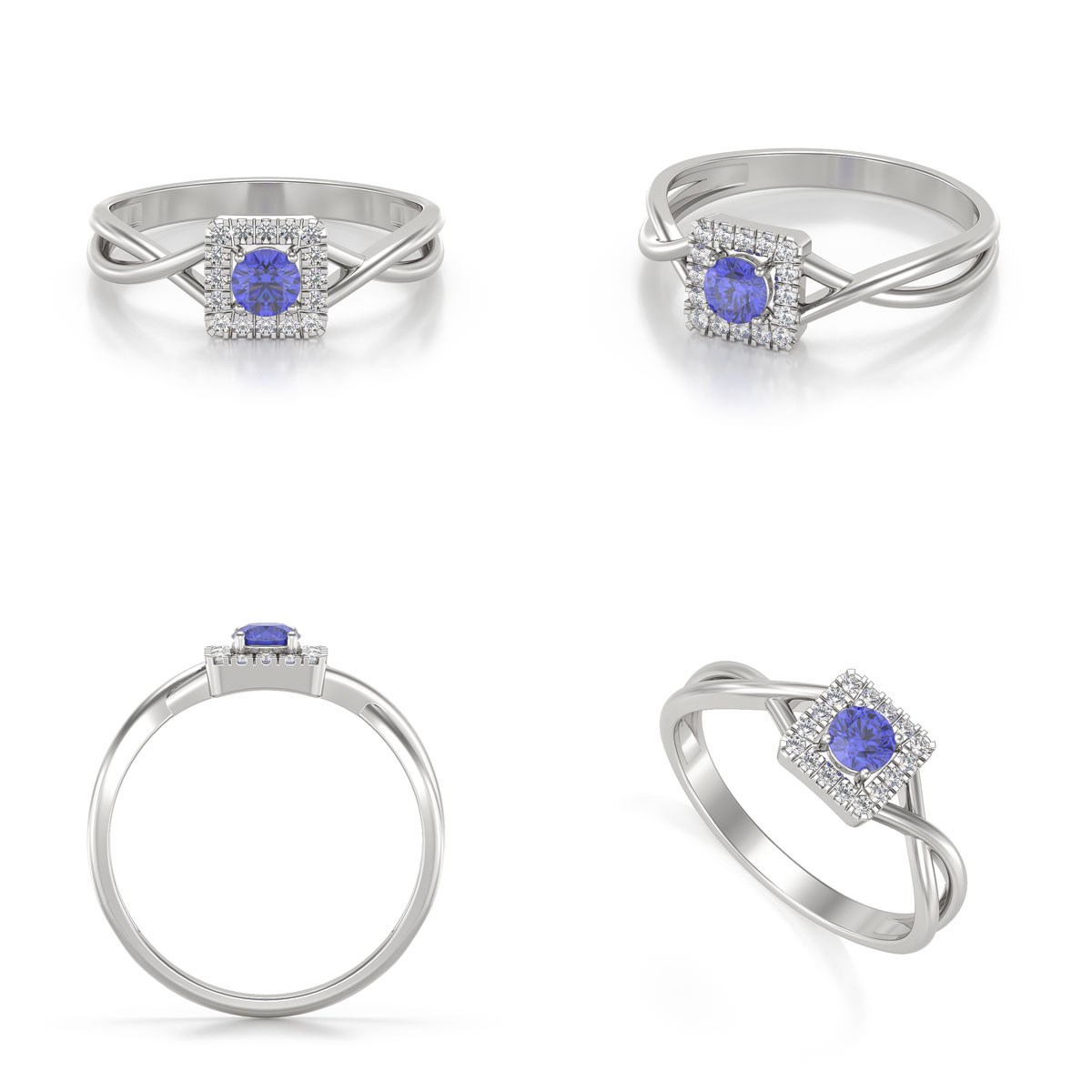 Bague ADEN Or 585 Blanc Tanzanite et diamants 2.154grs