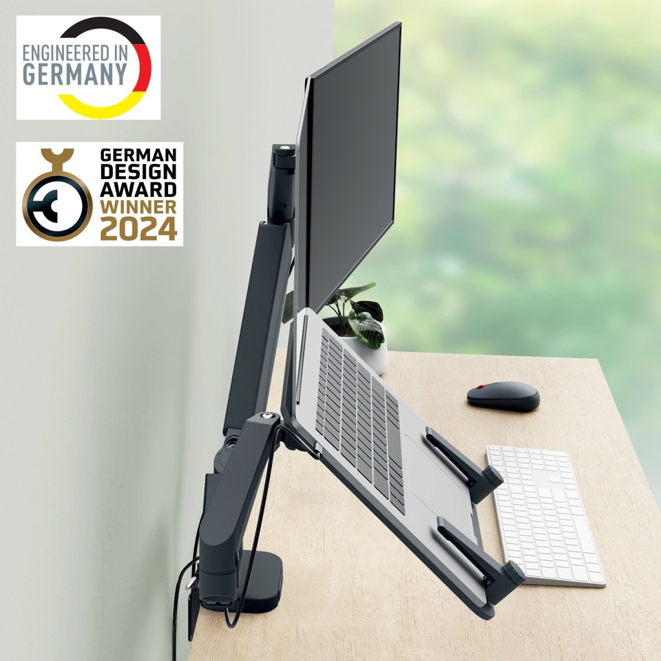 Leitz - Ergo Monitor arm space-saving dual with laptop arm - Dark grey