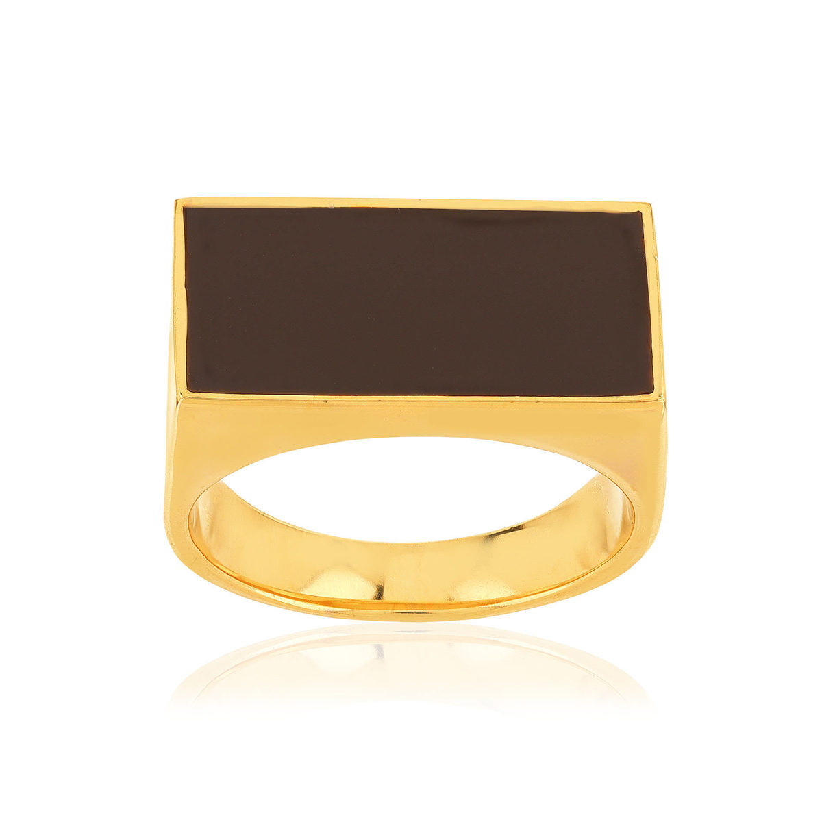 Bague plaqué or laque marron rectangulaire