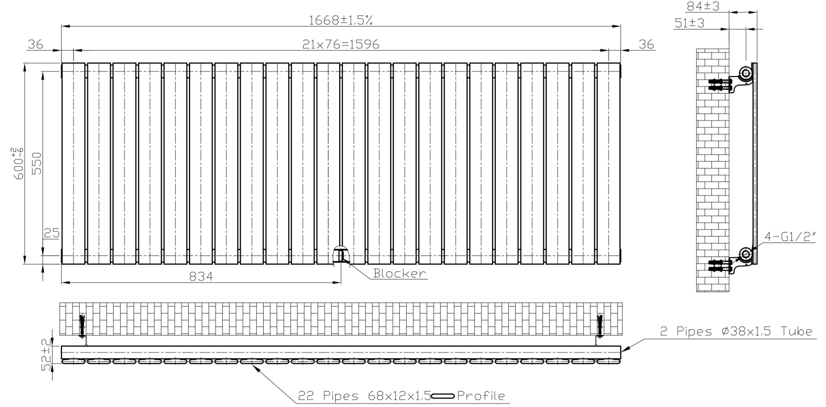 Eastbrook Warrington paneelradiator type 10 165x60cm 1455W antraciet