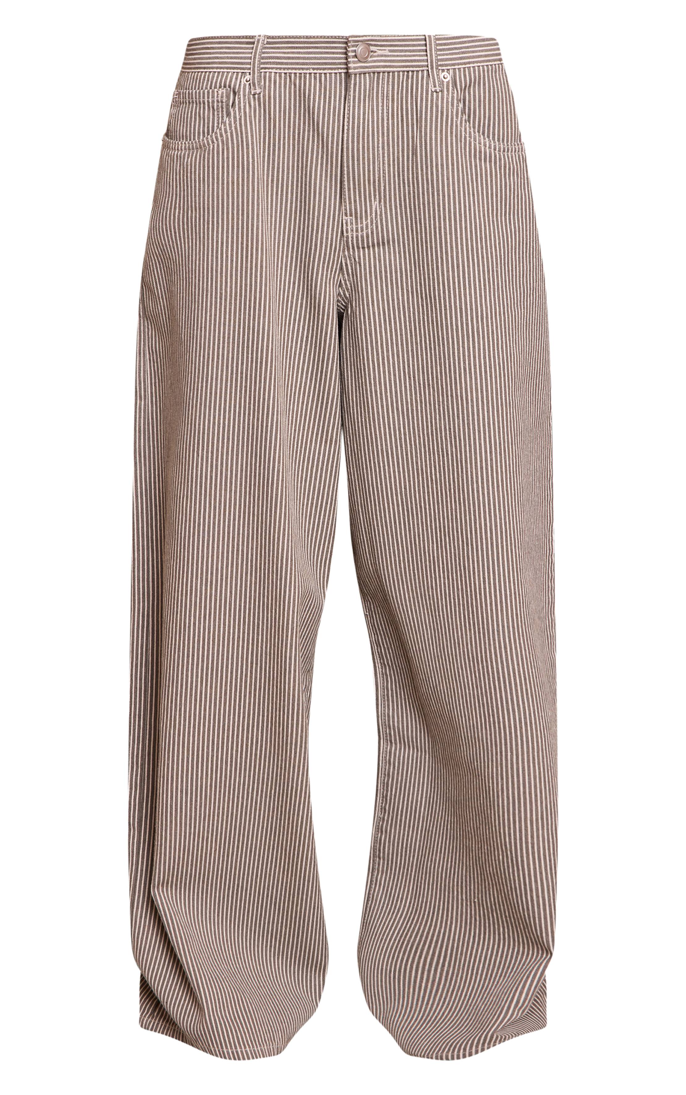 Kaki Jean En Denim Taille Haute À Fines Rayures