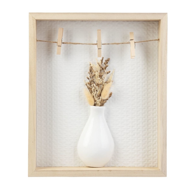 3D-Wandbild - Vase mit Trockenblumen - aus Holz und Keramik - ca. 24,5 x 4,5 x 29 cm