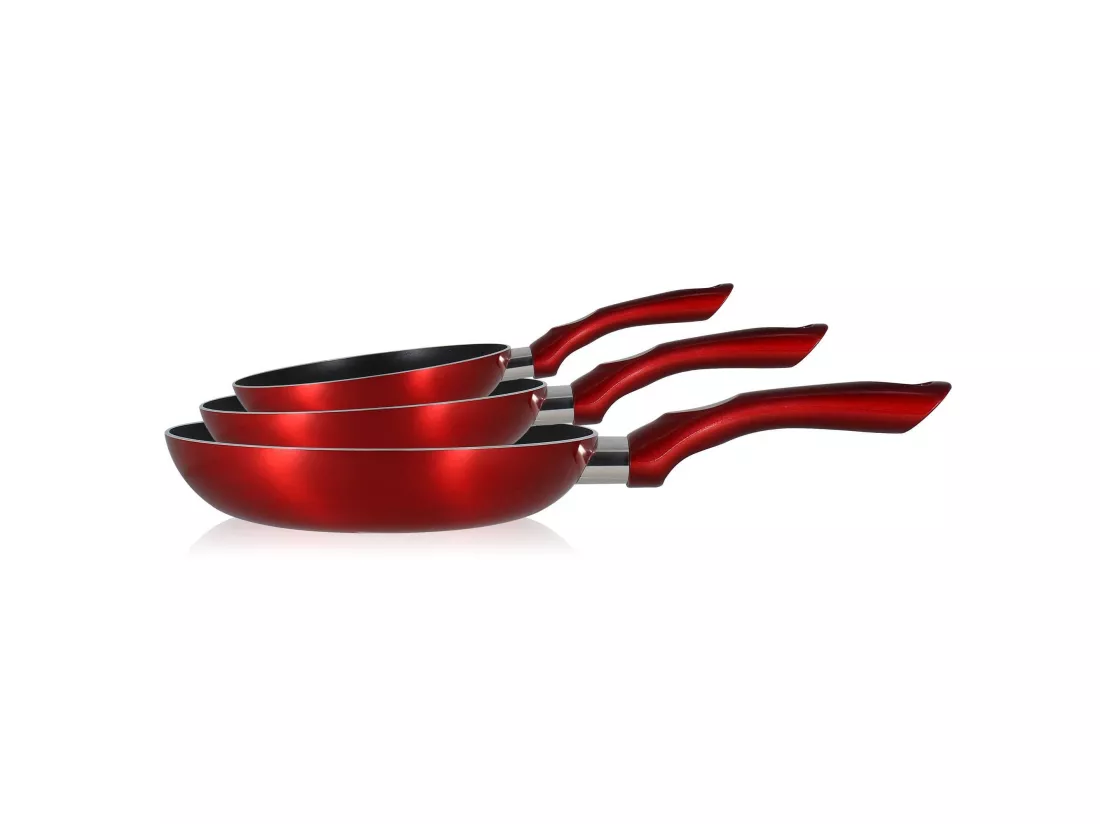 Menastyl - Set 3 Poeles Cerise En Aluminium Compatible Induction 20/24 Et 28cm
