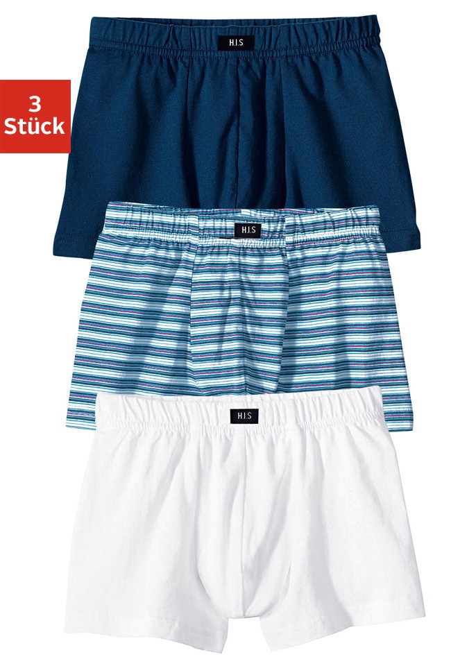 H.I.S Boxer »Boxershorts für Jungen«, 3 Stk. cooler Uni-Streifen-Mix