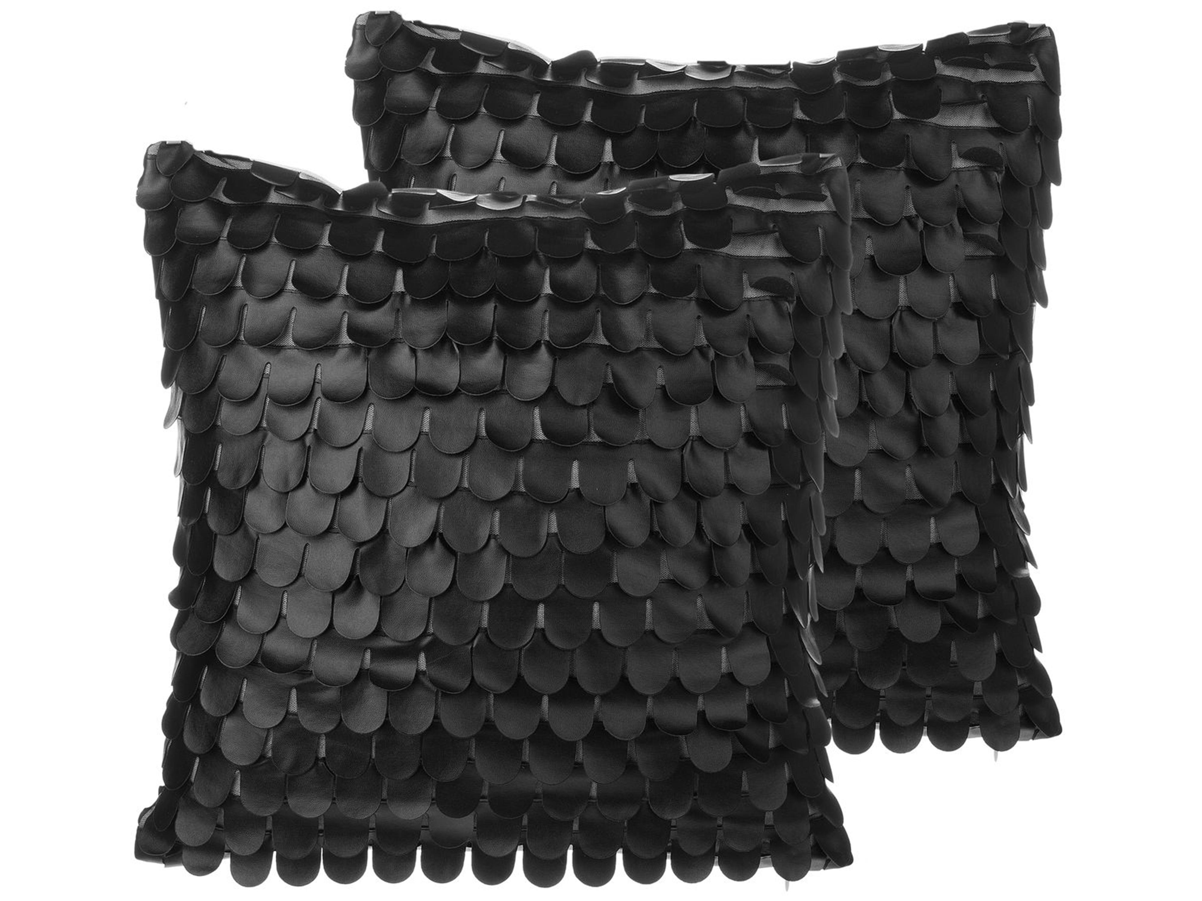 Set van 2 sierkussens LOBELIA Kunstleer 45 x 45 cm Zwart effen