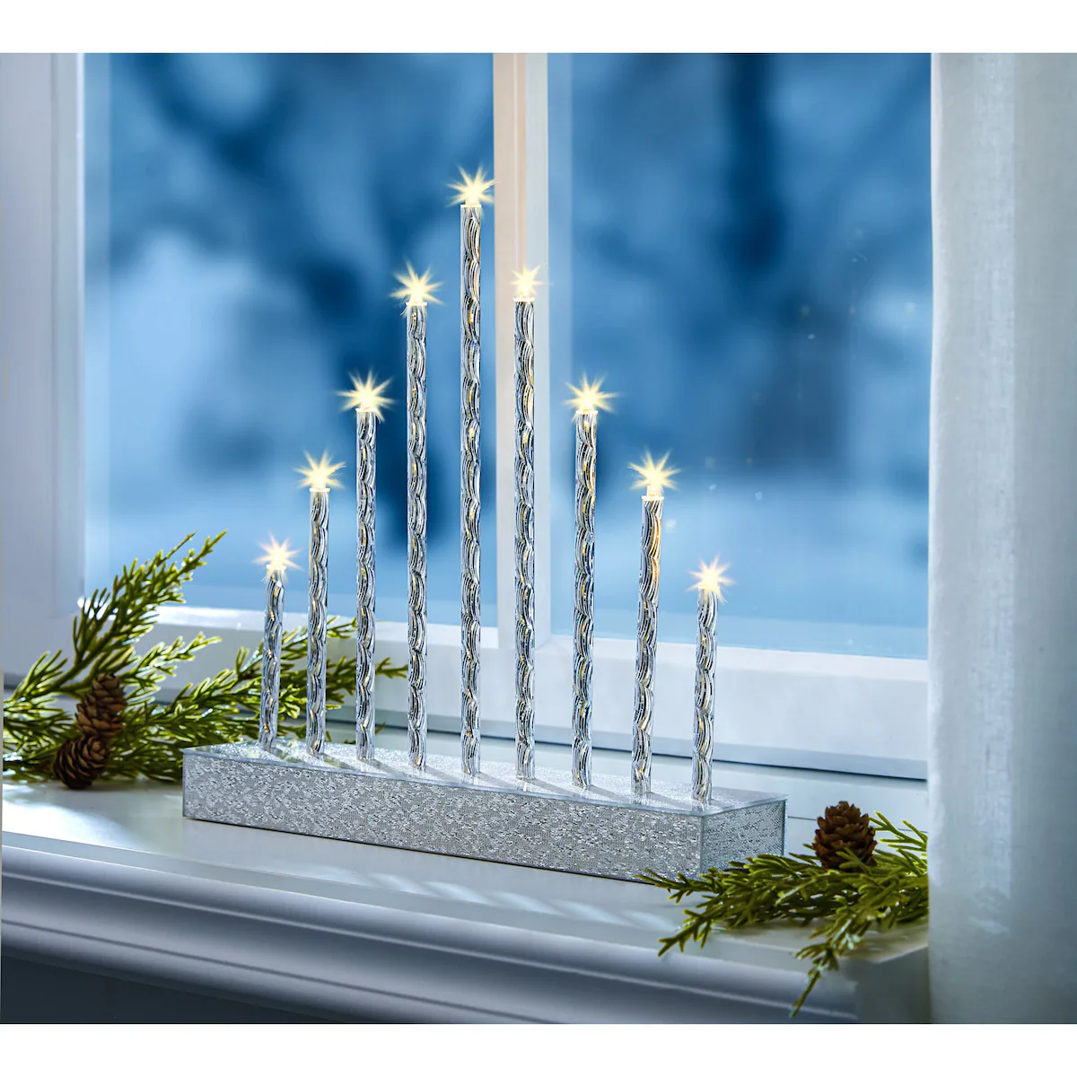 viva domo - LED-Kerzentreppe „Glitter“ - silber