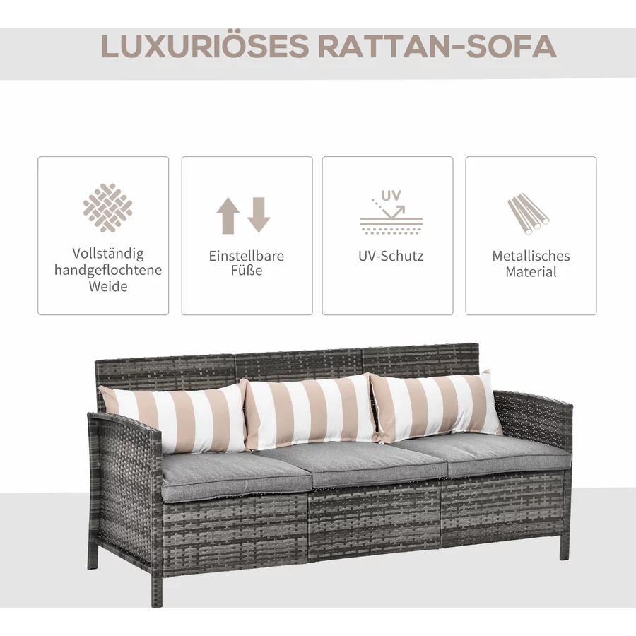 Outsunny Rattan Loungesofa als 3-Sitzer grau