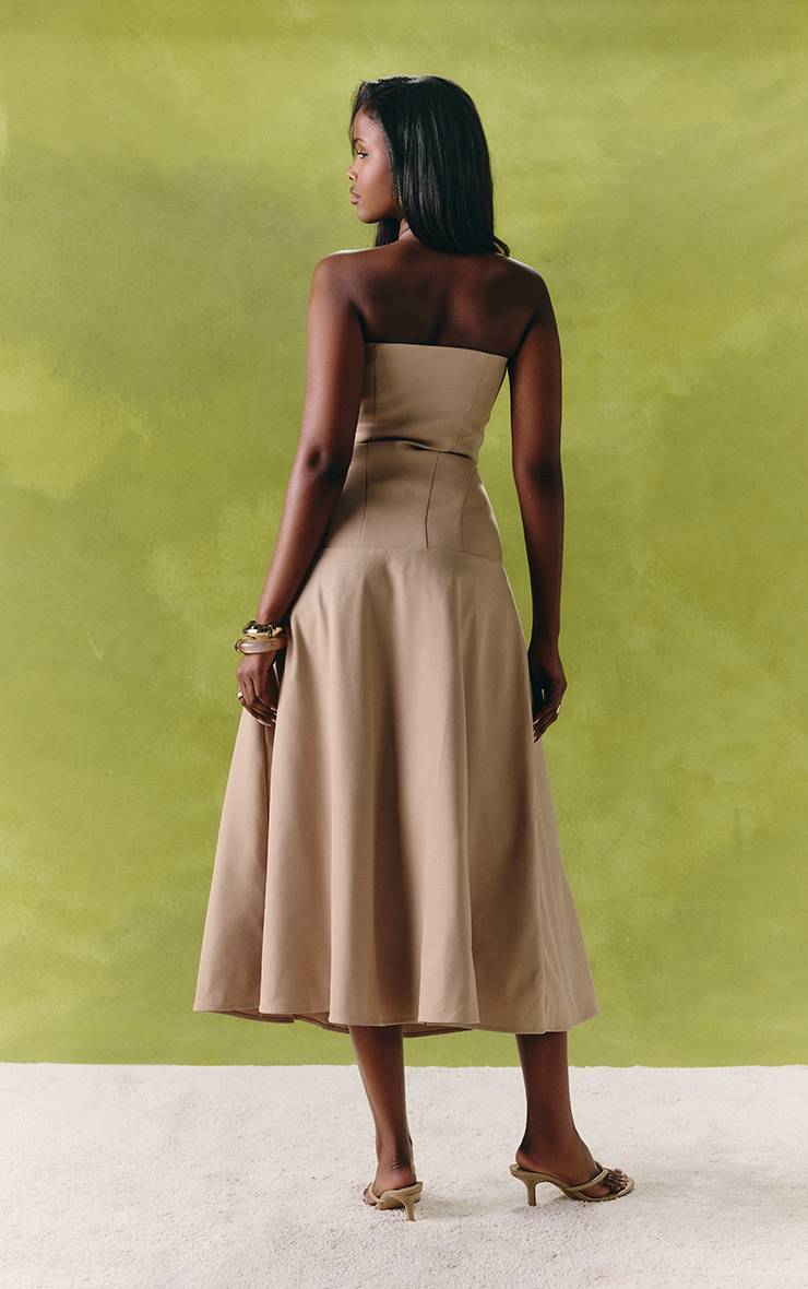 Sable Robe Midi Évasée Bustier En Tissu Tissé Ajusté