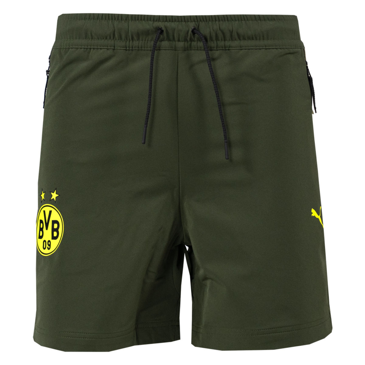 PUMA Borussia Dortmund Pumatech Broekje Woven 2024-2025 Donkergroen Olijfgroen Geel