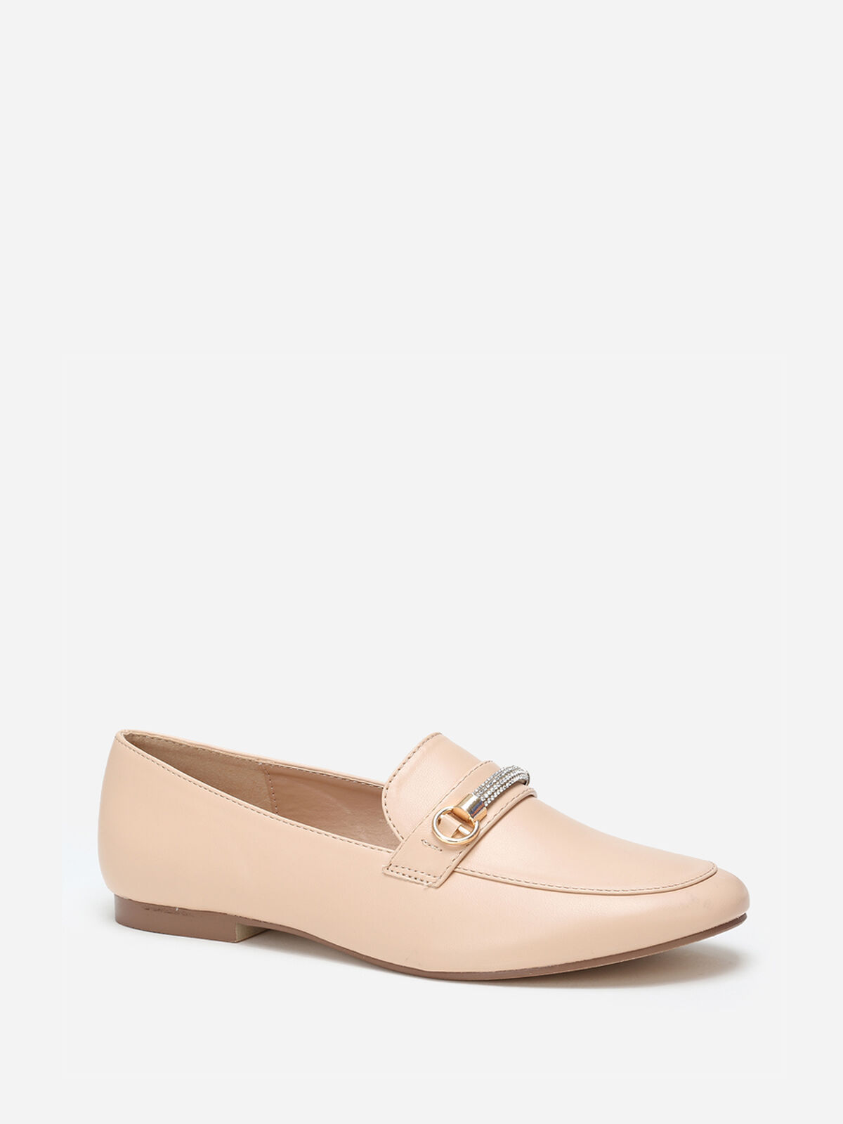 Mocassins à bride strass- Taupe