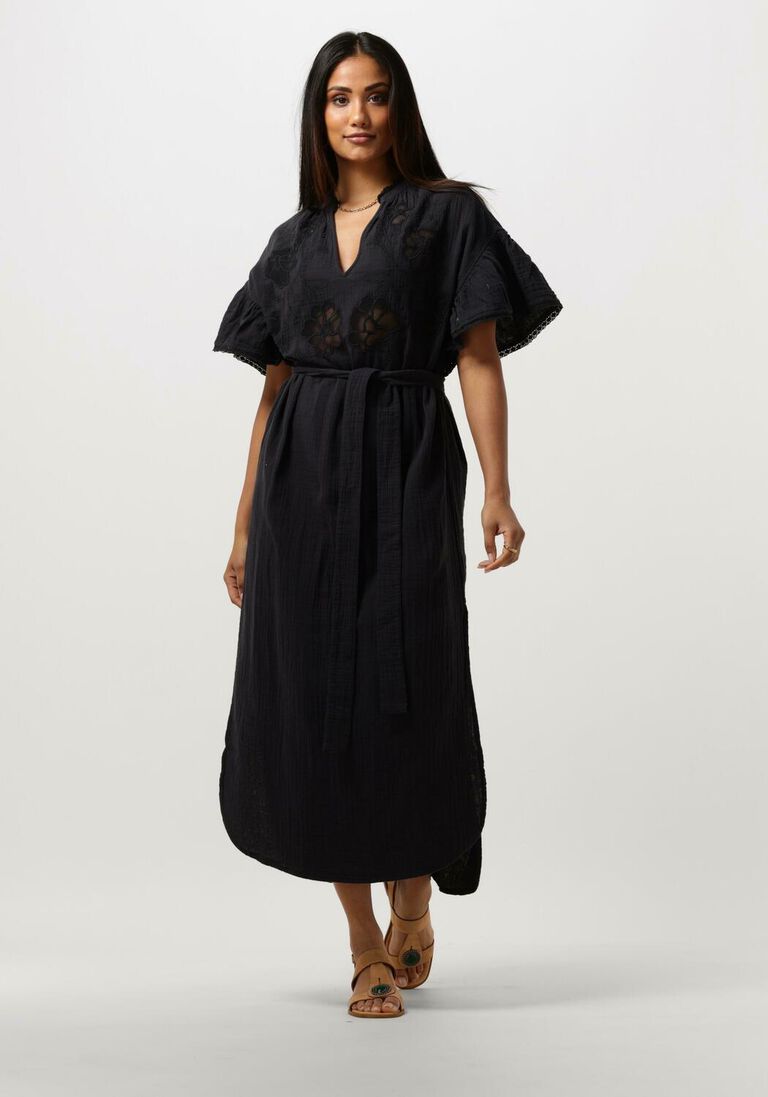 SISSEL EDELBO zwarte sissel edelbo midi jurk charm organic cotton caftan