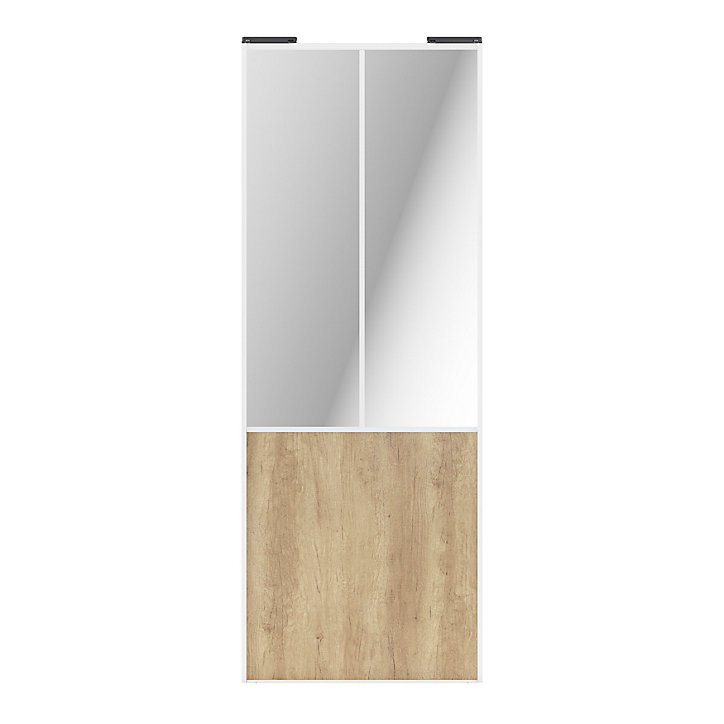 Porte de placard coulissante atelier effet chêne brut profil blanc GoodHome Arius H. 248,5 x L. 91.2 cm + amortisseurs