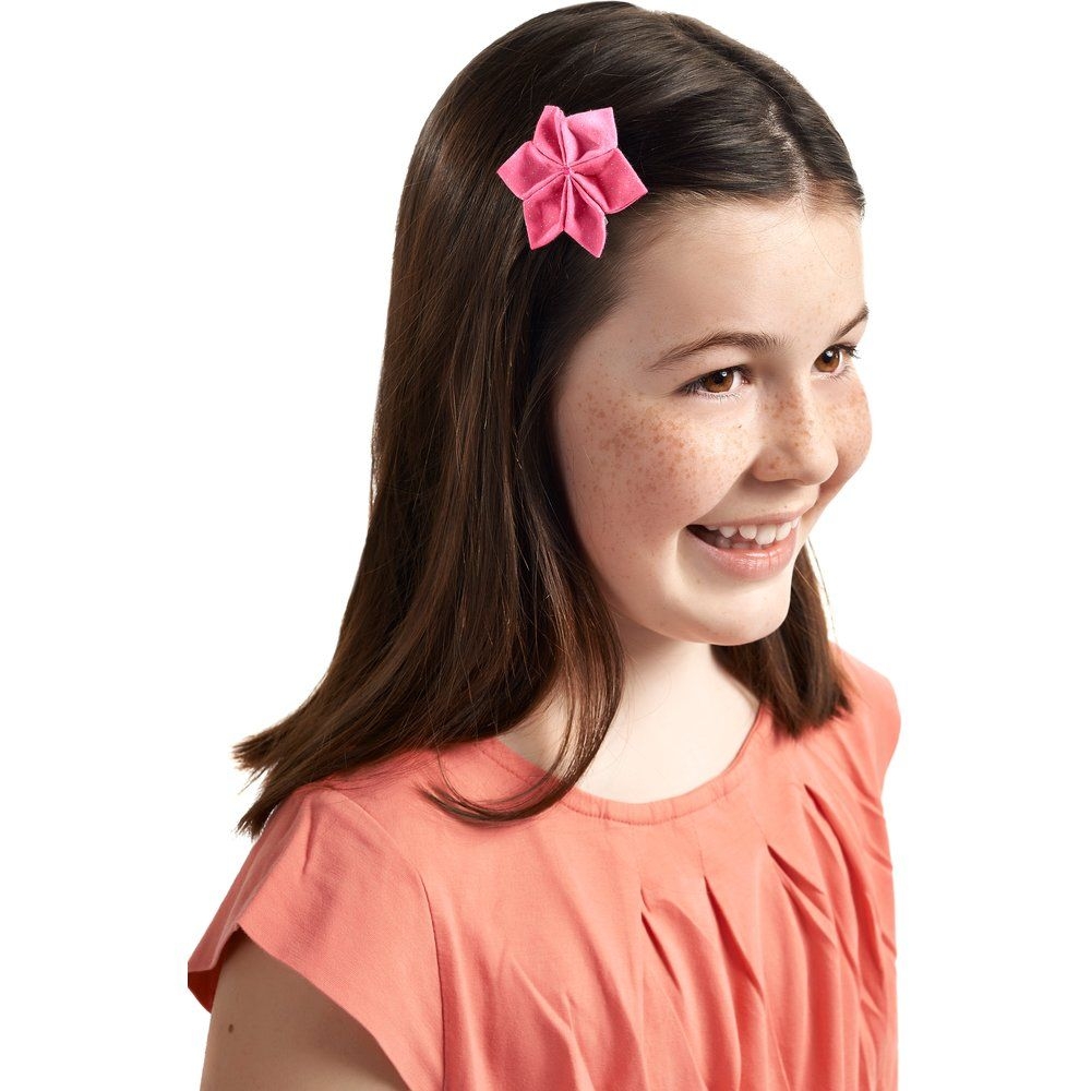 Barrette Fleur Étoile 4 Rose Pailleté