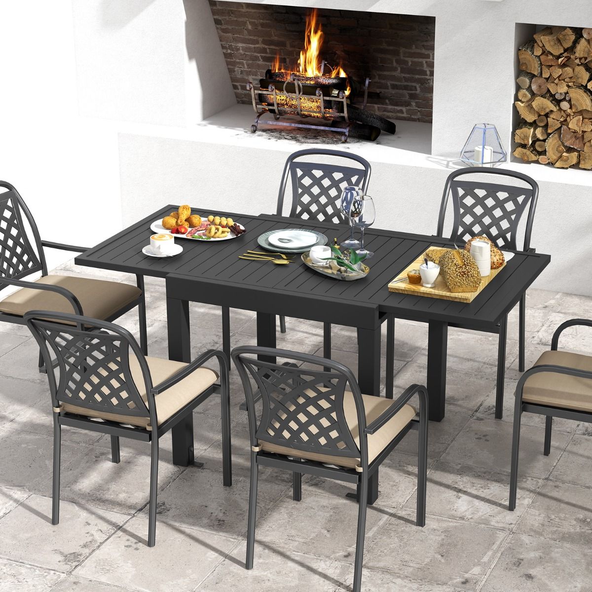 Table de Jardin Extensible en Aluminium Ajustable de 80 à 160 CM Table à Manger Extérieure Plateau à Lattes pour 4-6 Personnes Gris Foncé - Lidl-Manfred